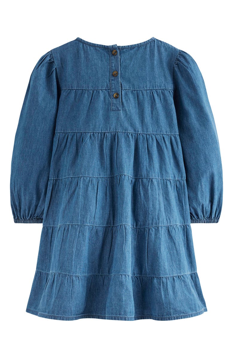 Mini Boden Kids' Tulip Embroidered Long Sleeve Denim Dress, Alternate, color, Mid Vintage Tulips