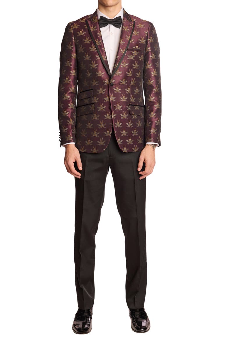 Grosvenor Slim Fit Satin Dinner Jacket, Alternate, color, CHERRY LACQUER BEES