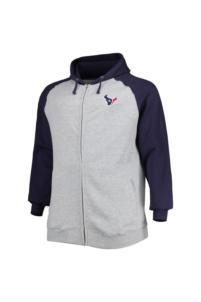 Men's Heather Gray Houston Texans Big & Tall Fleece Raglan Full-Zip Hoodie Jacket, Alternate, color, Heather Gray