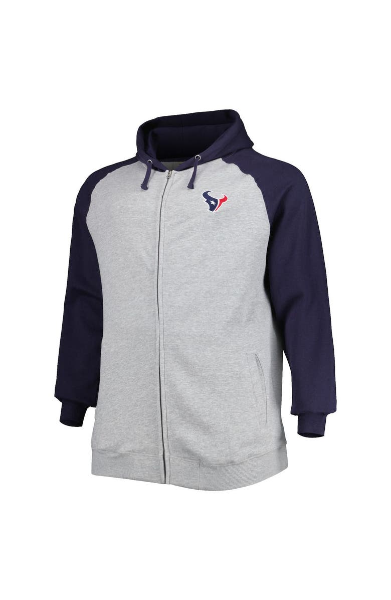 PROFILE Men's Heather Gray Houston Texans Big & Tall Fleece Raglan Full-Zip Hoodie Jacket, Alternate, color, 