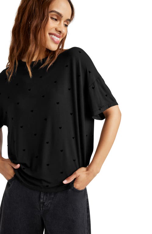 Splendid Flocked Hearts Cotton Blend T-shirt In Black