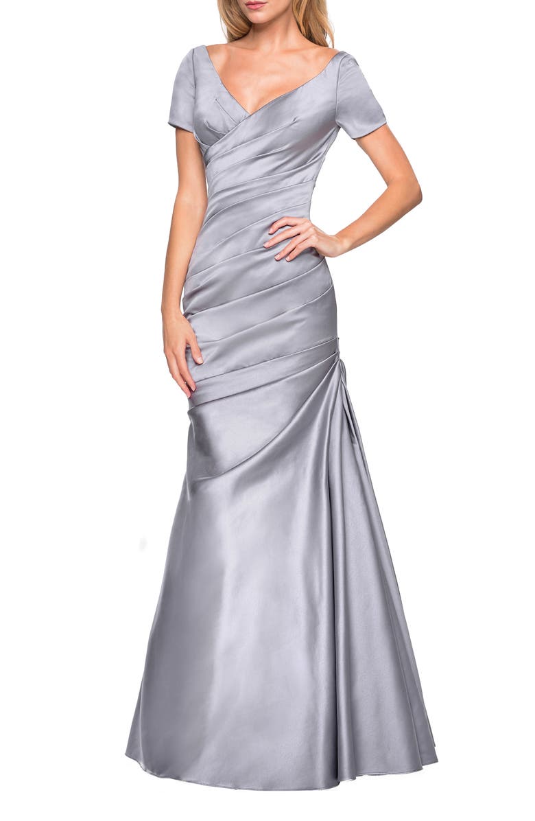 La Femme Timeless Satin Mermaid Gown, Main, color,