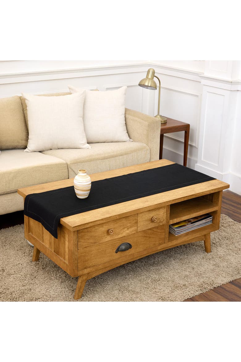 Linen Table Runner - Classic Hemstitch, Main, color, Black