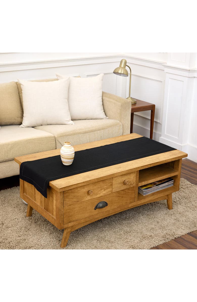 Solino Home Linen Table Runner for Dining Table, Holiday and Everyday Table Decor - Classic Hemstitch, Main, color, Black