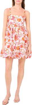 CeCe Floral Bubble Hem Cotton Minidress