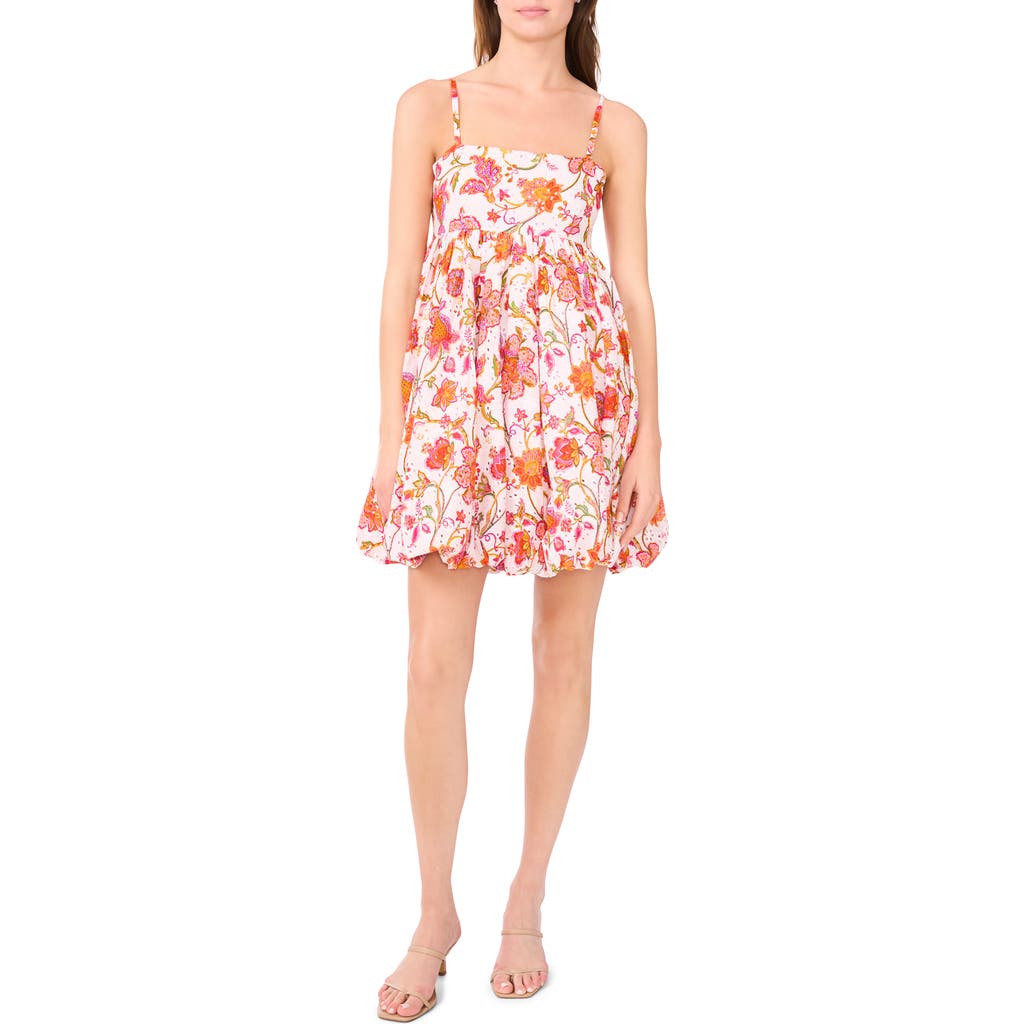 Cece Floral Bubble Hem Cotton Minidress In Multi