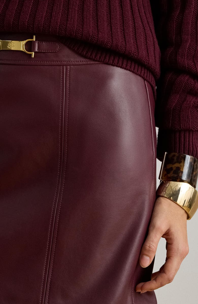 Lauren Ralph Lauren Lambskin Leather Miniskirt, Alternate, color, Dark Garnet