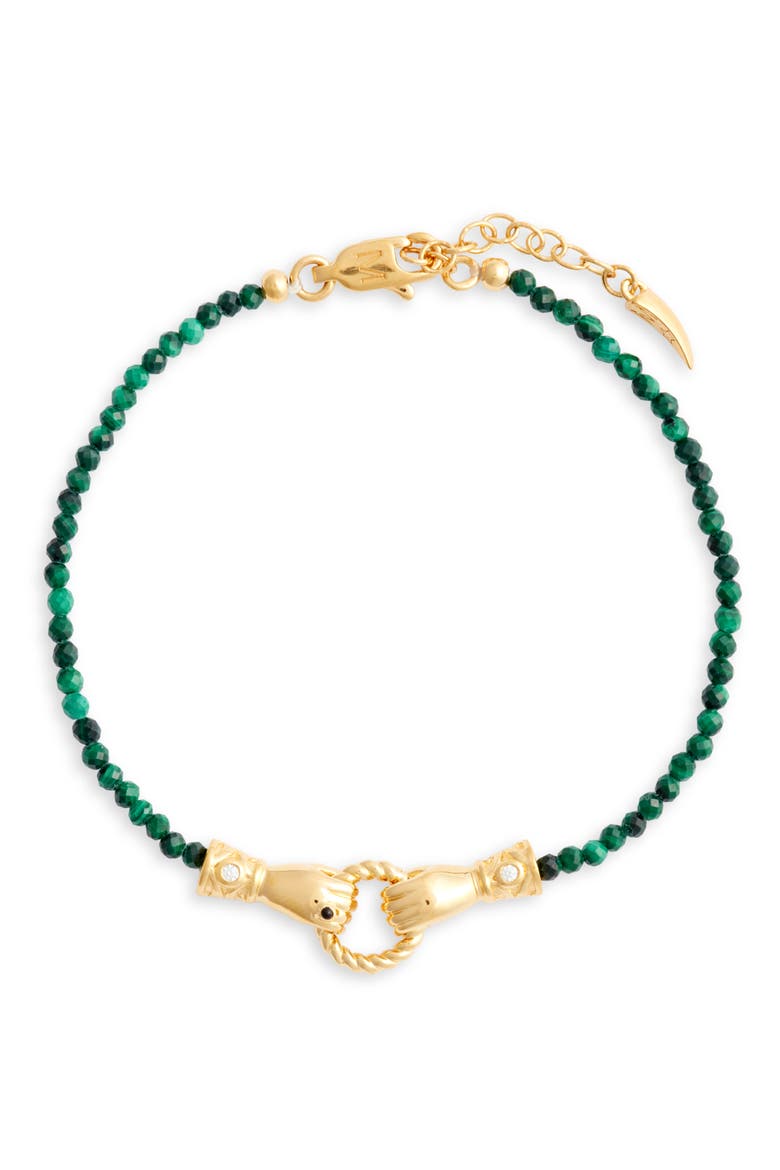 x Harris Reed Mini In Good Hands Beaded Bracelet, Main, color, GREEN/ METALLIC GOLD