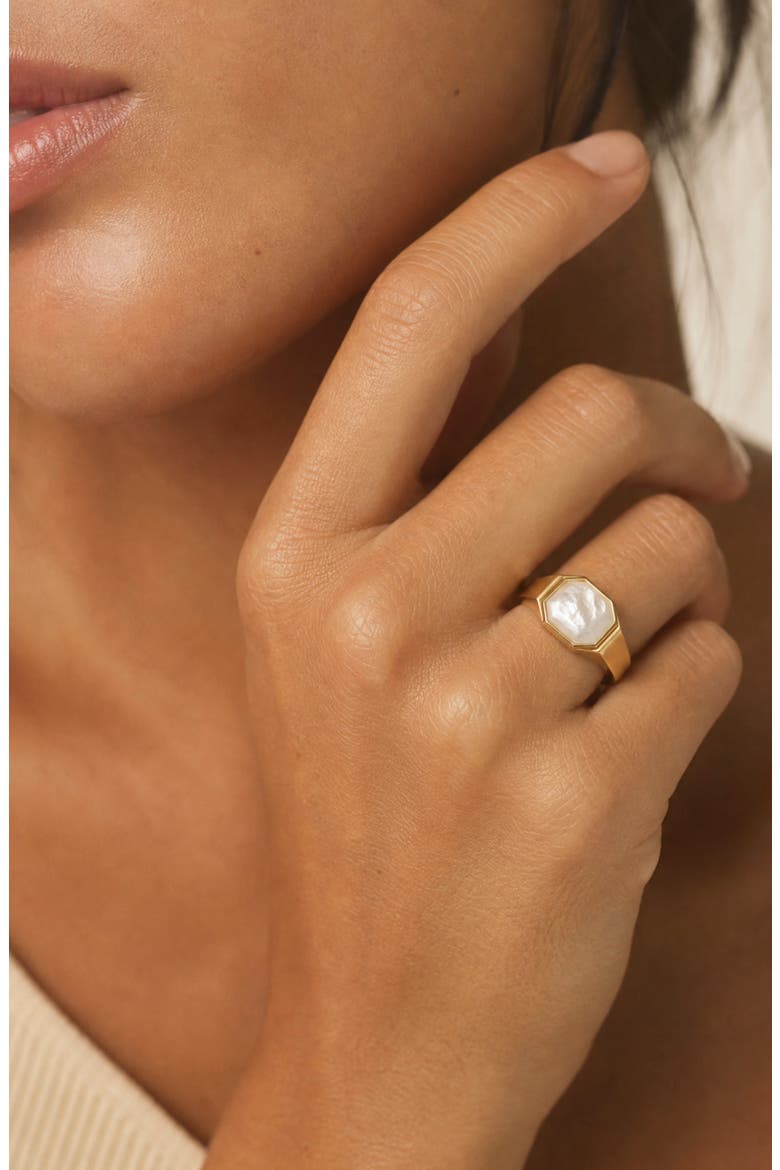 Octagon Mother of Pearl Signet Ring, Alternate, color, GOLD