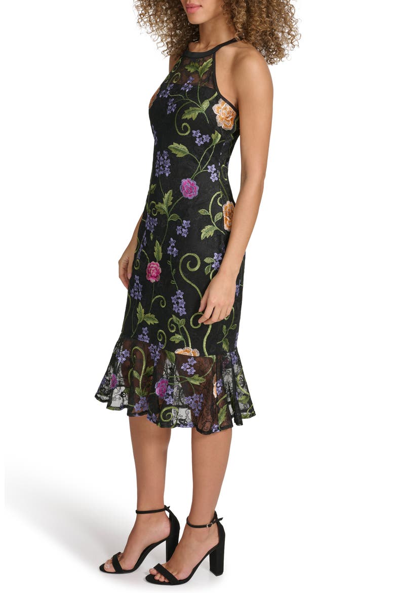 Floral Embroidered Mesh Sheath Dress, Alternate, color, BLACK MULTI