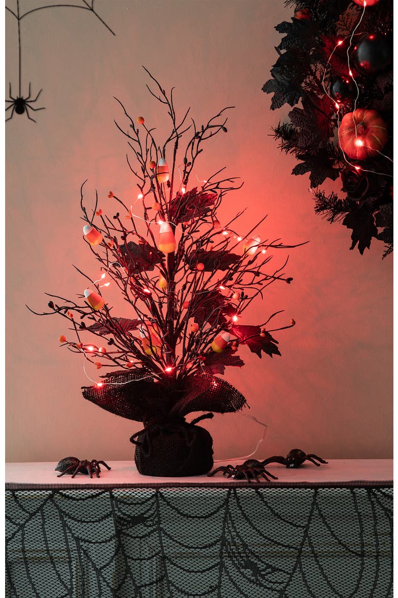 21"H Lighted Halloween Candy Corn Berries Table Tree, Alternate, color, Black