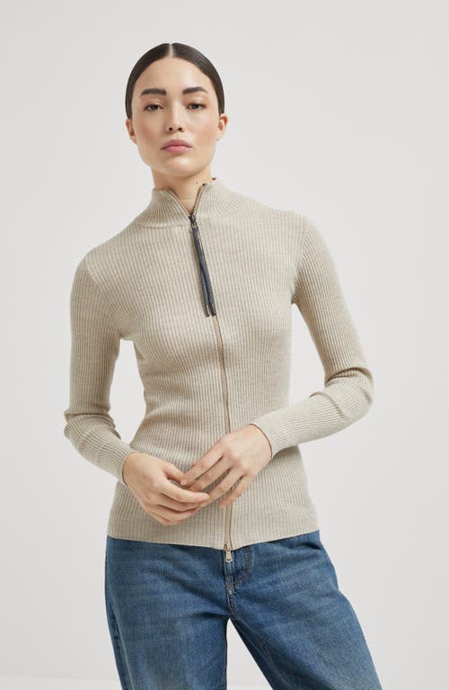 Brunello Cucinelli Cashmere-blend Zip-front Top In Desert