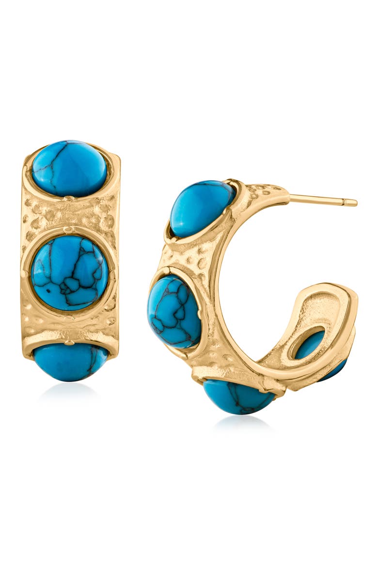 Reconstructed Turquoise Inlay Hoop Earrings, Main, color, TURQUOISE/ GOLD