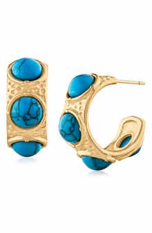 Reconstructed Turquoise Inlay Hoop Earrings