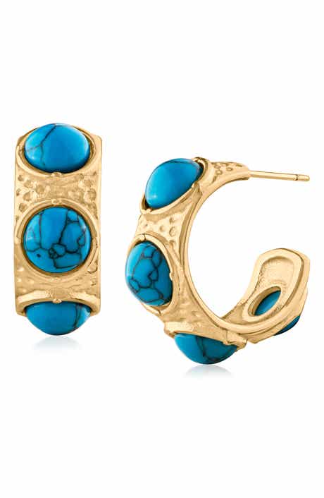 Reconstructed Turquoise Inlay Hoop Earrings