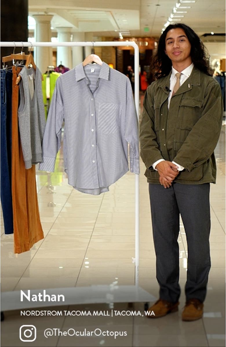 Stripe Oversize Cotton Button-Up Shirt, sales video thumbnail