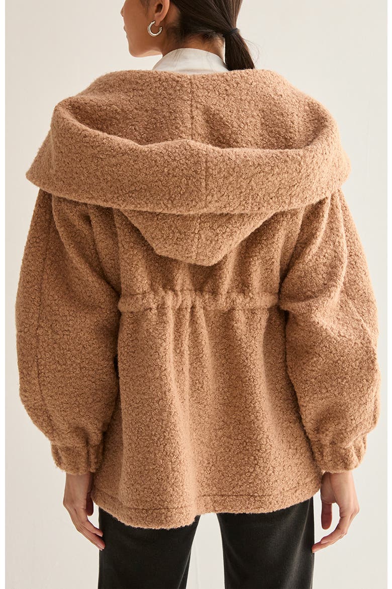 Cinched Waist Hooded Boucle Jacket, Alternate, color, Mocha