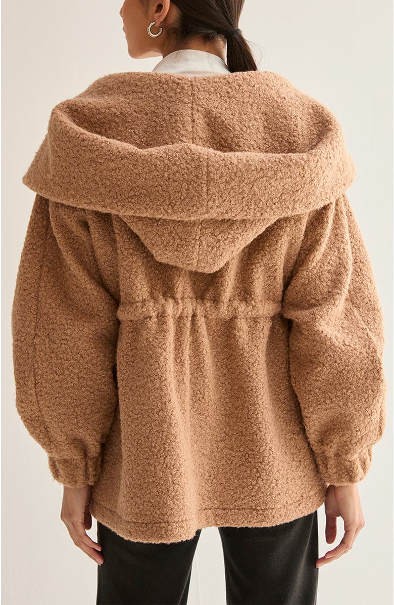 CRESCENT Cinched Waist Hooded Boucle Jacket, Alternate, color, Mocha