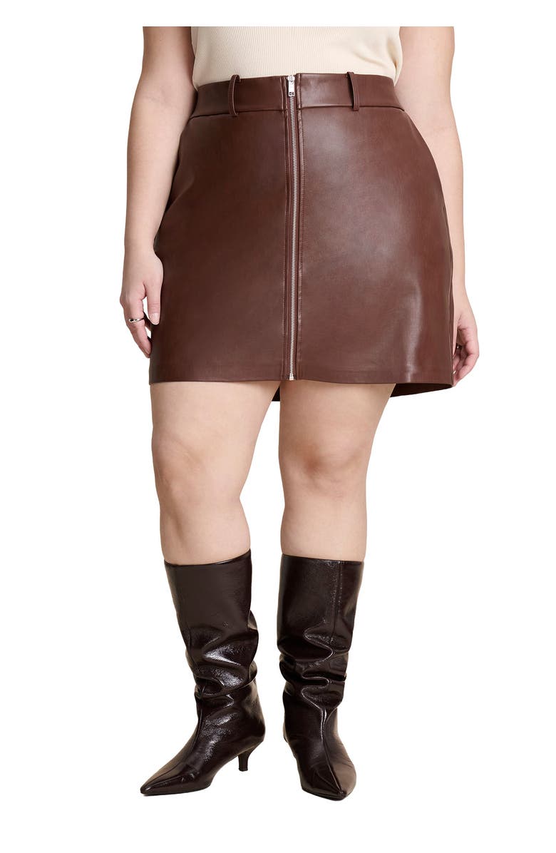 ELOQUII Faux Leather Mini Skirt, Main, color, Chocolate Fondant