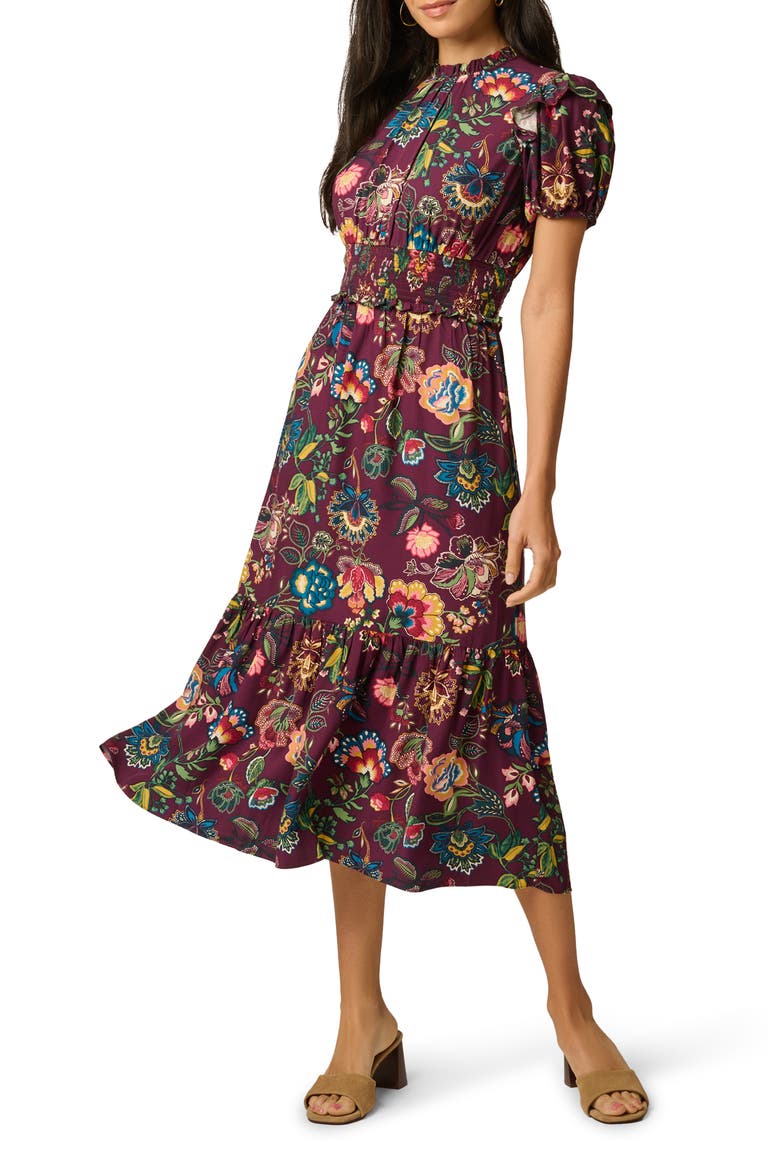 Print Midi Dress, Alternate, color, BURGUNDY MULTI