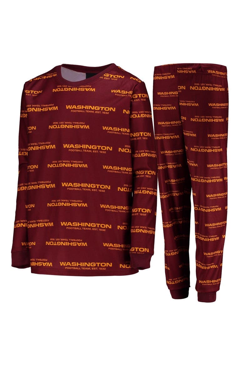 Youth Burgundy Washington Football Team Allover Print Long Sleeve T-Shirt & Pants Sleep Set, Main, color, Burgundy