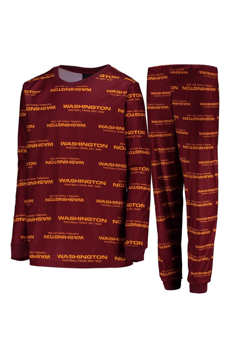Outerstuff Youth Burgundy Washington Football Team Allover Print Long Sleeve T-Shirt & Pants Sleep Set, Main, color,
