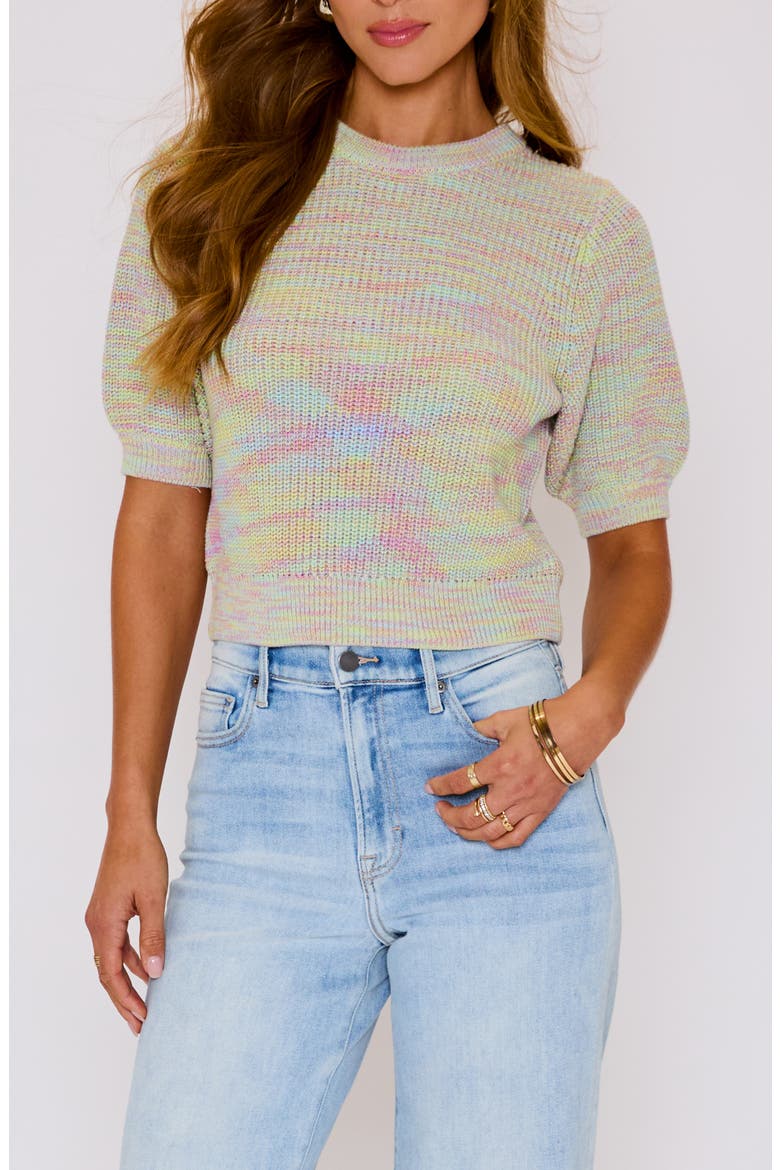 Eye Candy Mélange Puff Sleeve Cotton Sweater, Main, color, MULTI