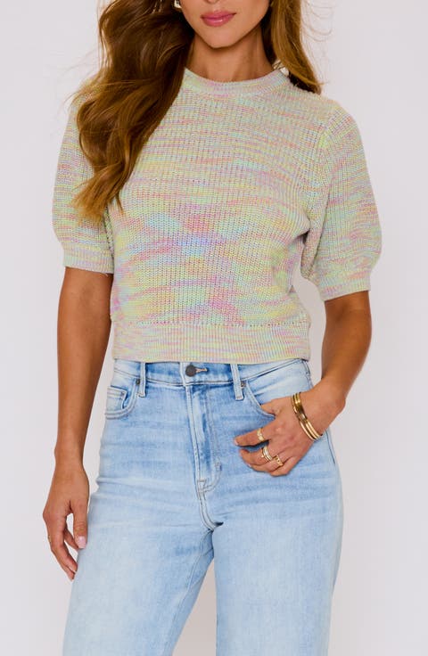 Eye Candy Mélange Puff Sleeve Cotton Sweater