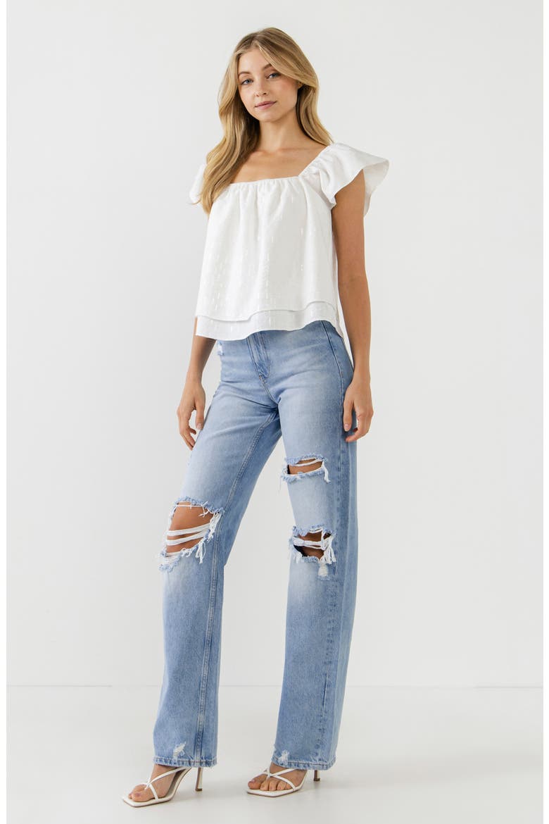 Sequin Accent Square Neck Top, Alternate, color, WHITE