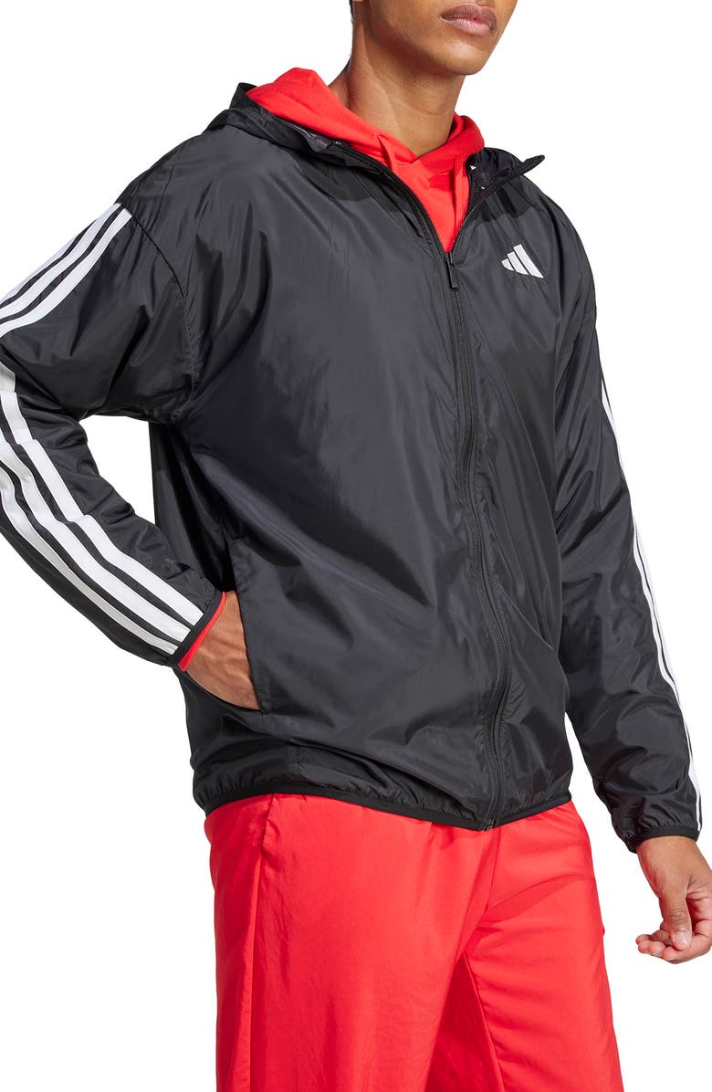 adidas Essential 3-Stripes Hooded Windbreaker, Alternate, color, Black/ White