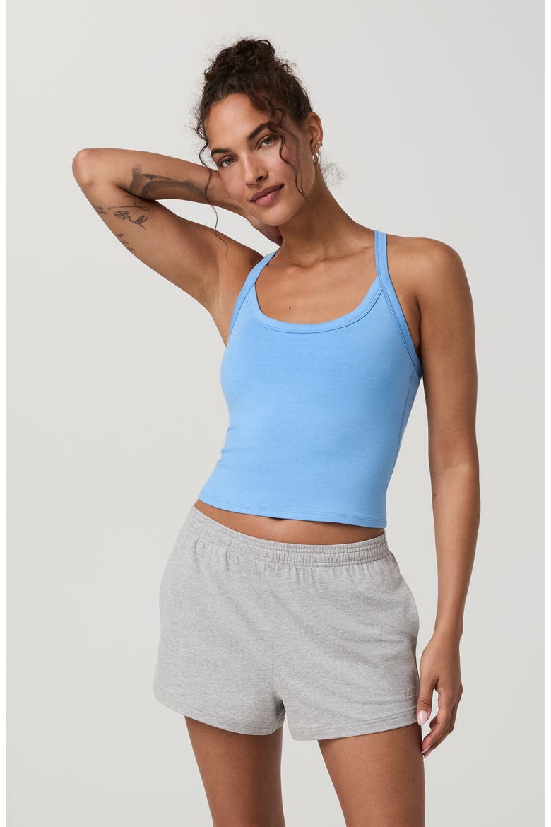 Halo Cross Back Performance Tank, Alternate, color, OASIS BLUE HEATHER