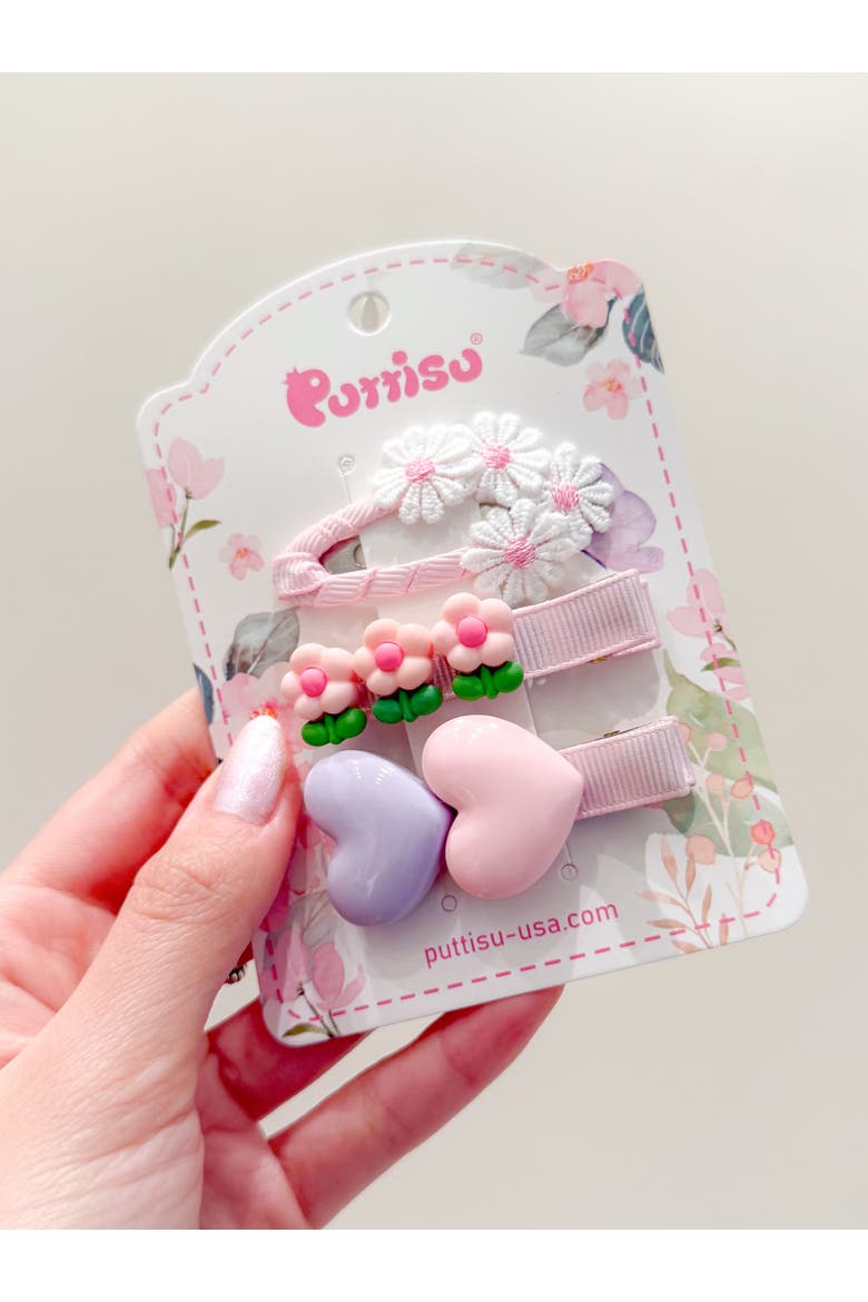 3pc Hair Clip Set - Heart & Daisy Charm, Alternate, color, Strawberry Sugar Bloom