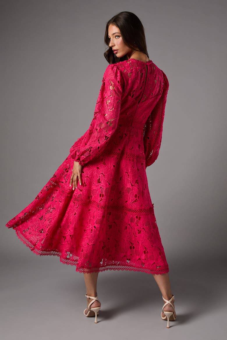 Lace Panelled Long Sleeve Dress, Alternate, color, Raspberry