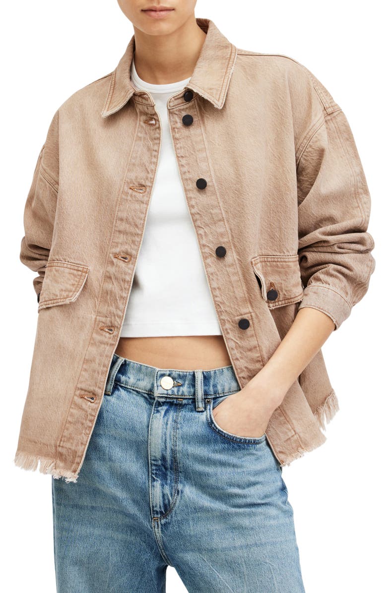AllSaints Hettie Raw Hem Denim Shacket, Main, color,