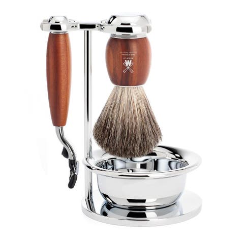 Vivo Plumwood 4-Piece Pure Badger & Mach-3 Shaving Set
