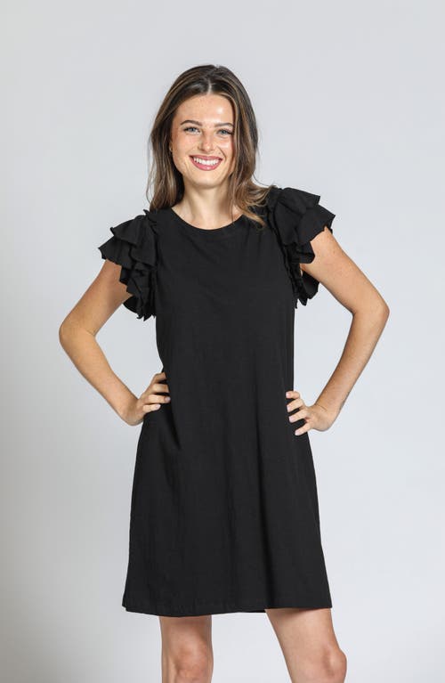 Apny Double Ruffle Sleeve Cotton Minidress In Black