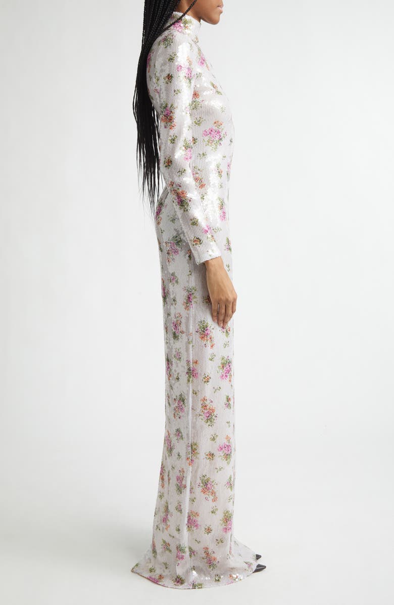 Brandon Maxwell The Monet Long Sleeve Sequin Column Gown, Alternate, color, Blush Floral