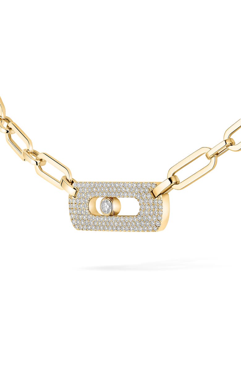 Messika My Move Paperclip Pavé Diamond Pendant Necklace, Alternate, color, Yellow Gold