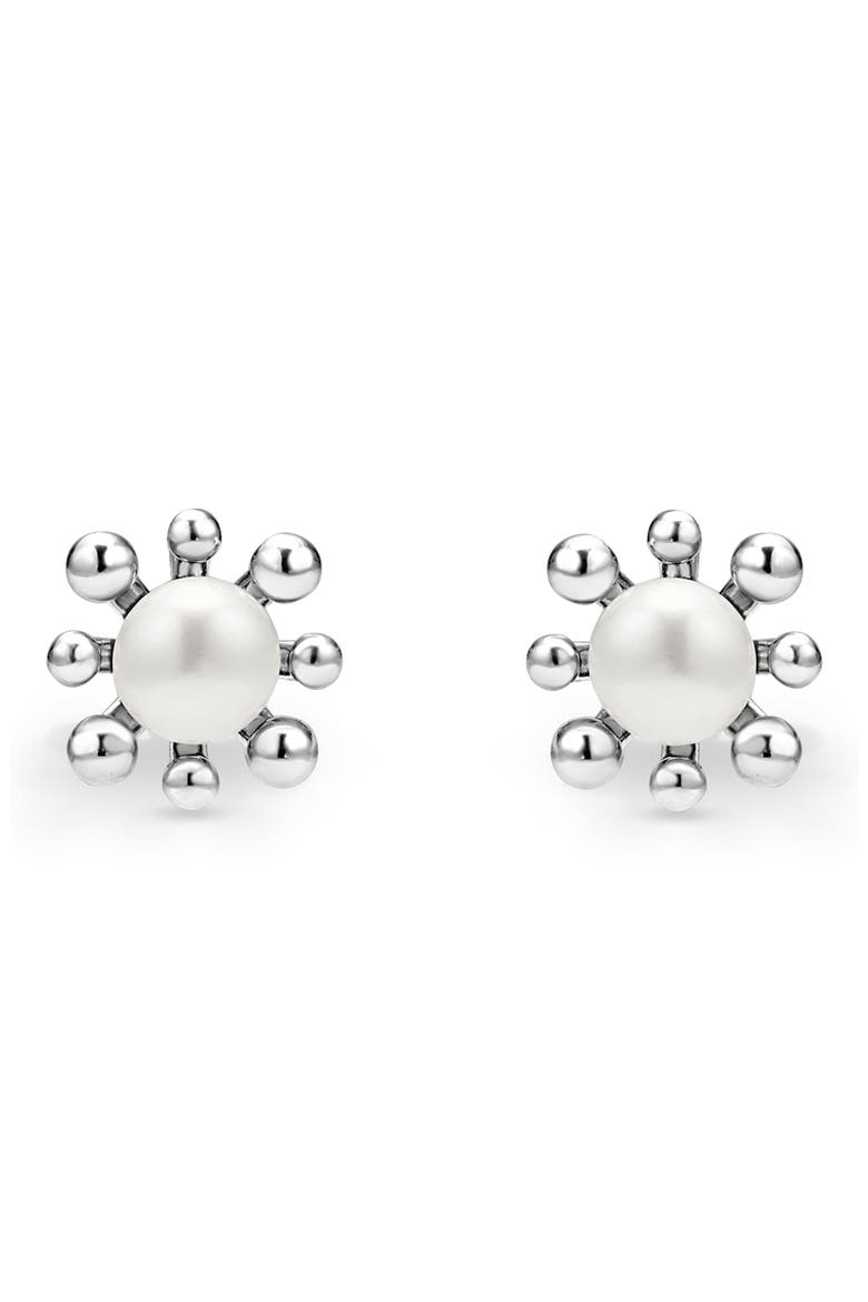 Luna Fleur Freashwater Pearl Stud Earrings, Main, color, SILVER