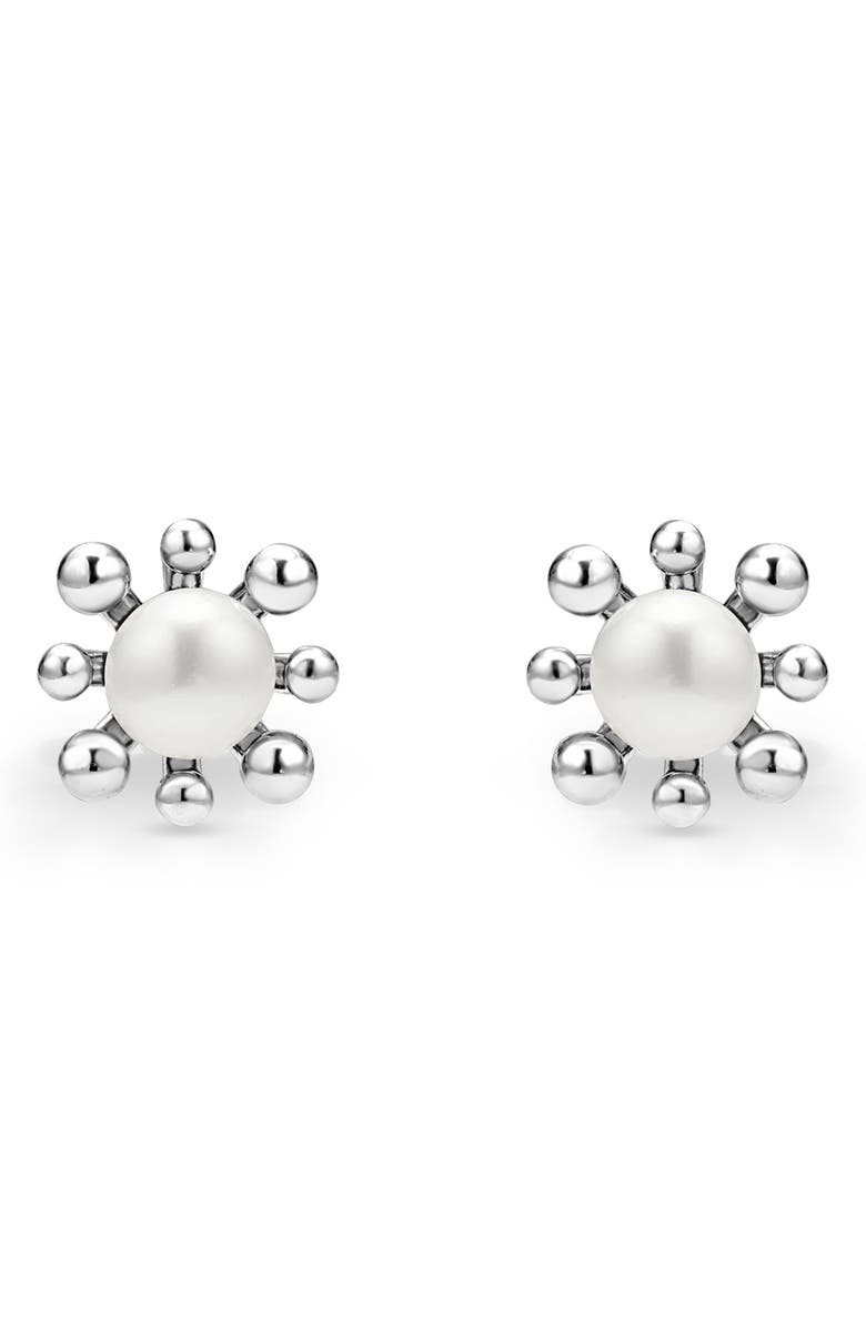 LAGOS Luna Fleur Freashwater Pearl Stud Earrings, Main, color, Silver