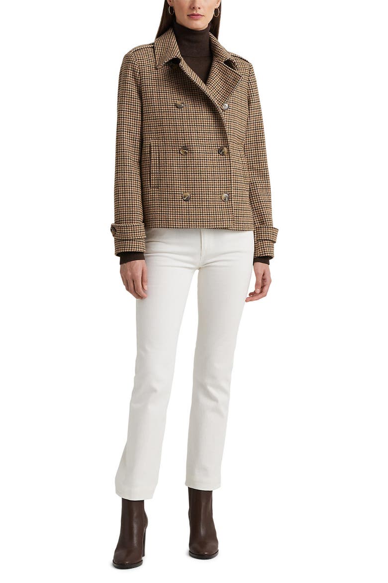 Houndstooth Crop Wool Blend Peacoat, Alternate, color, LODEN BOX CHECK