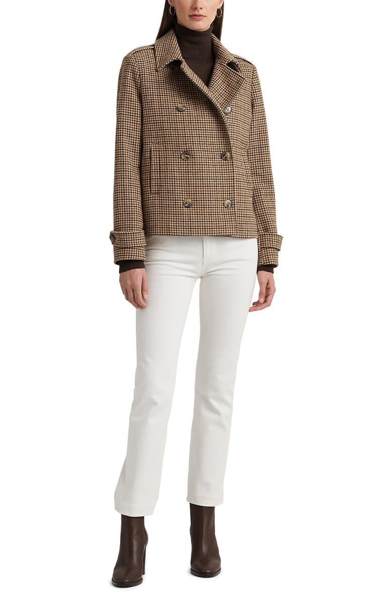 Lauren Ralph Lauren Houndstooth Crop Wool Blend Peacoat, Alternate, color, 