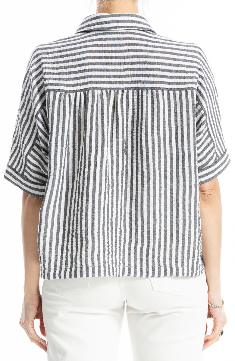 MAX STUDIO Textured Stripe Camp Shirt, Alternate, color, Black/ White Stripe