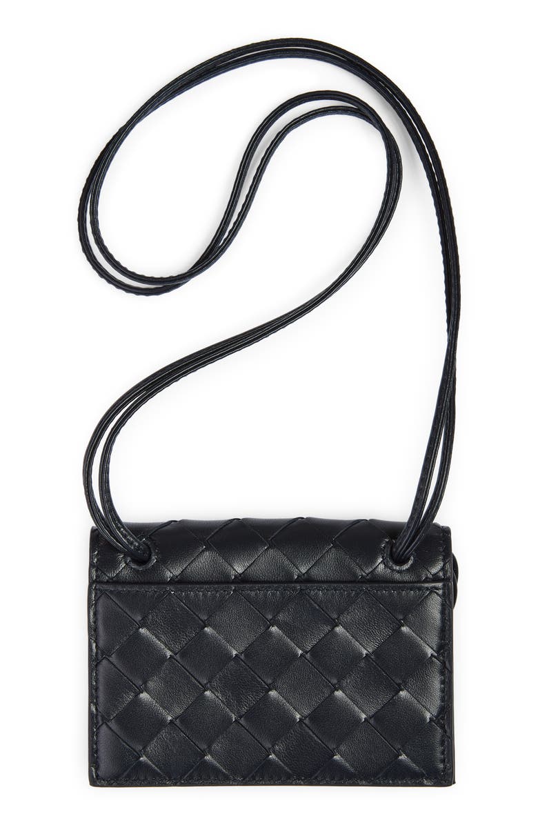 Bottega Veneta Andiamo Intrecciato Leather Badge Holder, Alternate, color, 4338 Midnight-Muse Brass