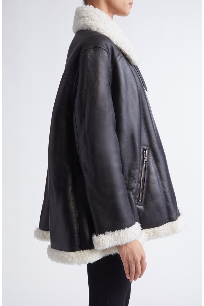 Shaeffer Leather & Genuine Shearling Aviator Jacket, Alternate, color, BLACK