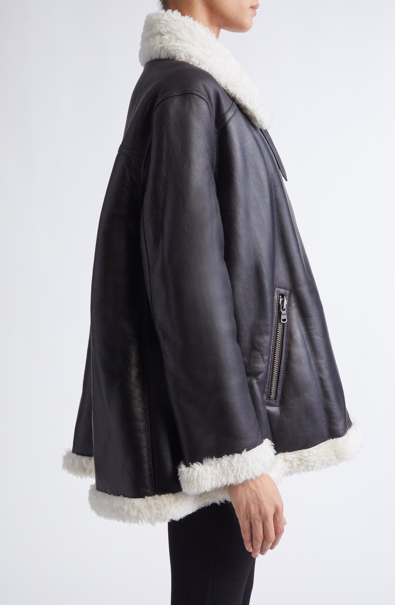 Altuzarra Shaeffer Leather & Genuine Shearling Aviator Jacket, Alternate, color, Black