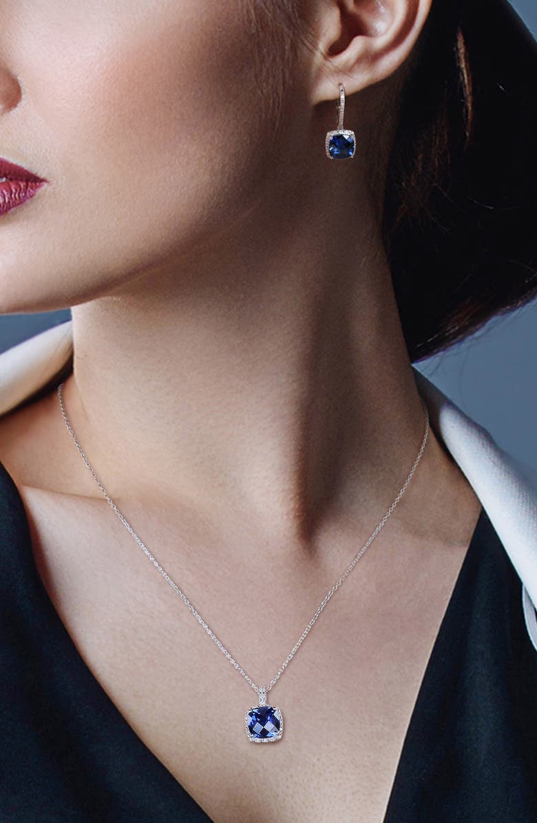 DELMAR Lab-Grown Blue Sapphire & Diamond Drop Earrings & Necklace Set, Alternate, color,