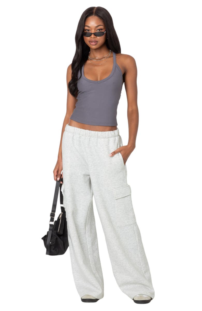 EDIKTED Racerback Stretch Tank, Alternate, color, Gray