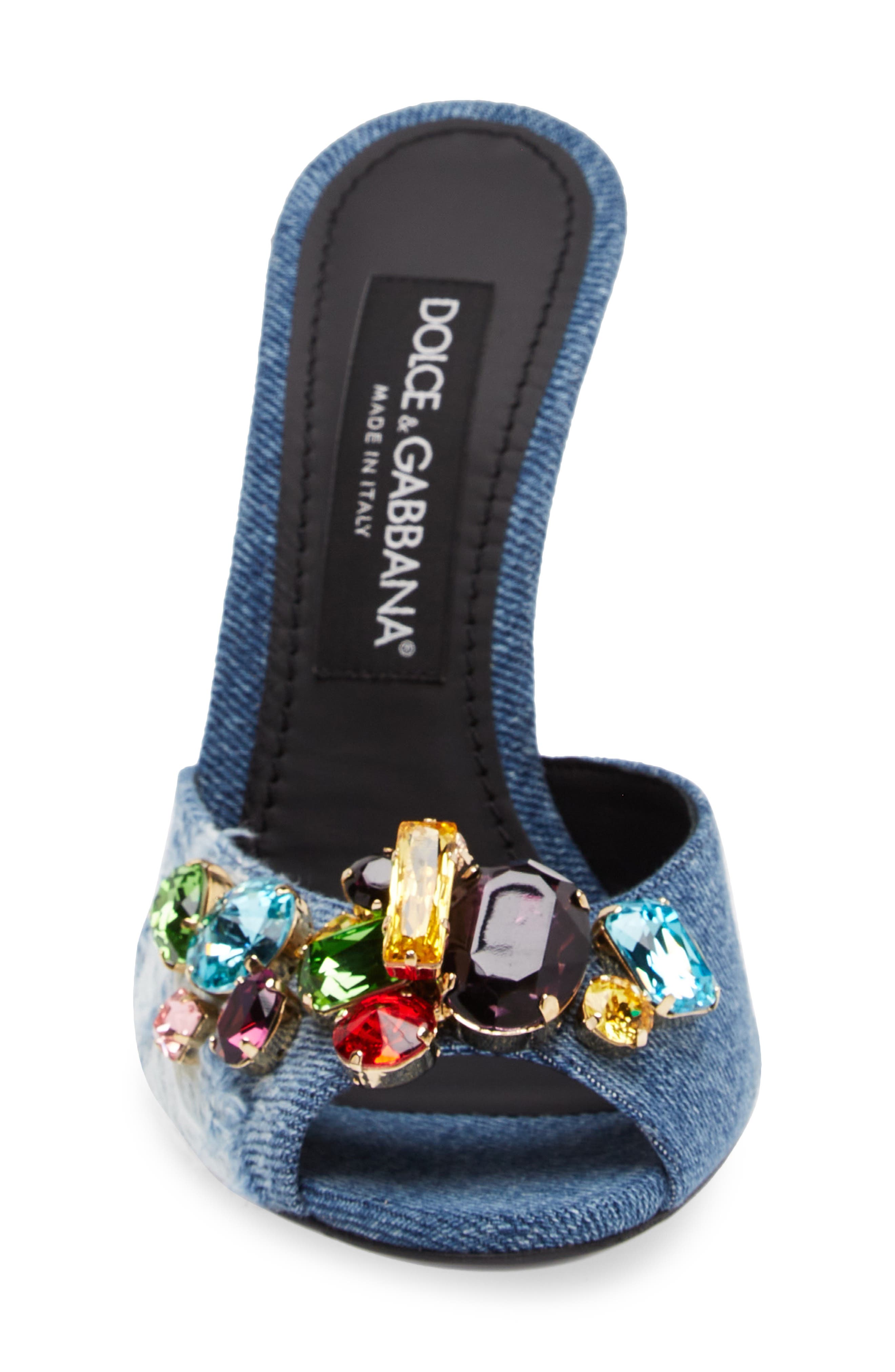 Dolce&Gabbana Patchwork Denim Embellished Slide Sandal, Alternate, color, 