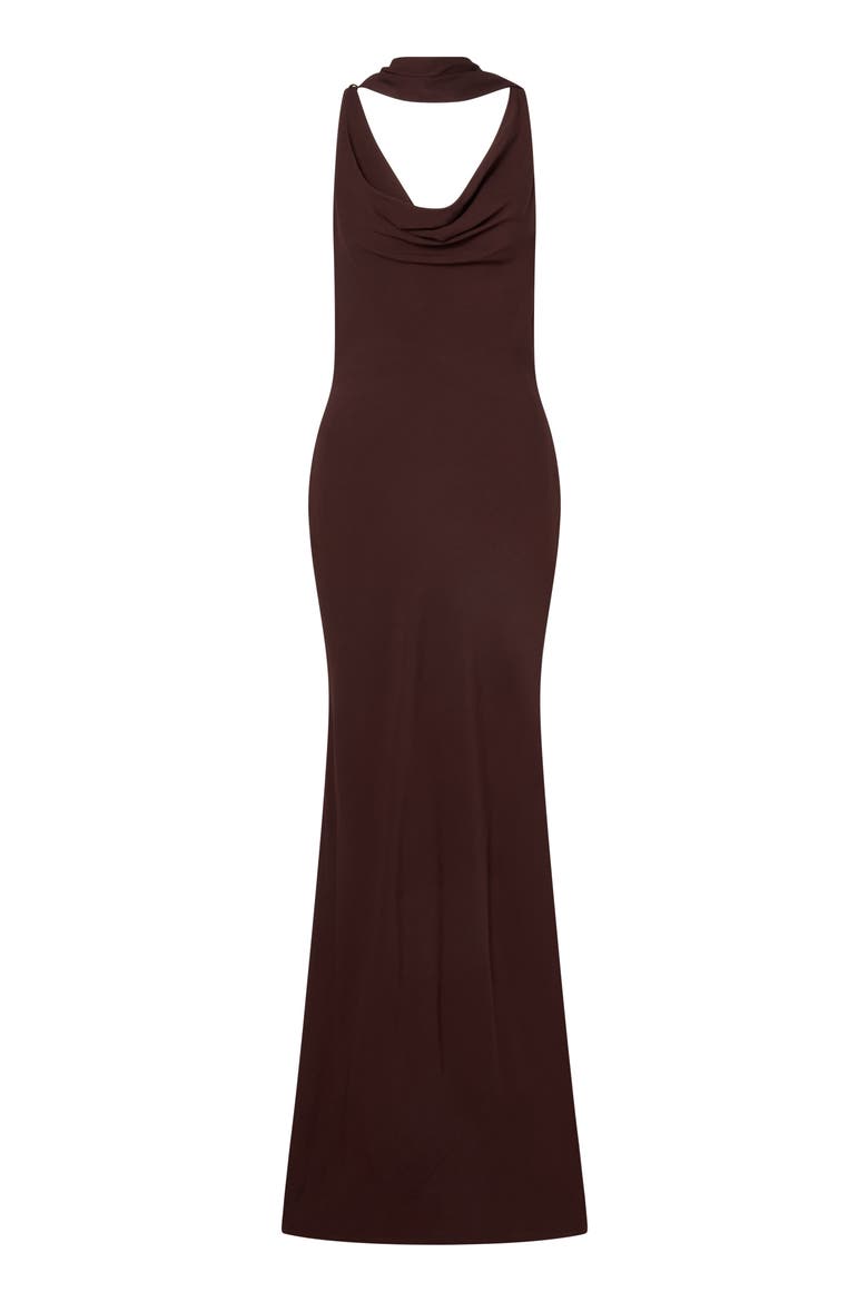 Vida Cowl Neck Scarf Maxi Dress, Alternate, color, Espresso